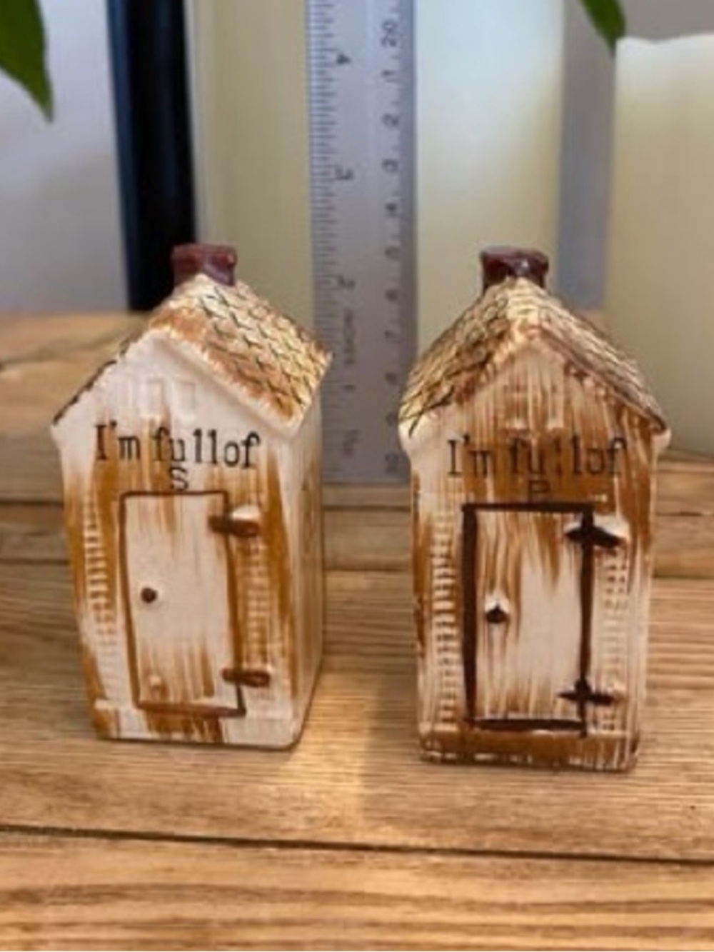 Vintage MCM Outhouse Salt & Pepper Shakers "I'm Full Of S & P" Made in Japan